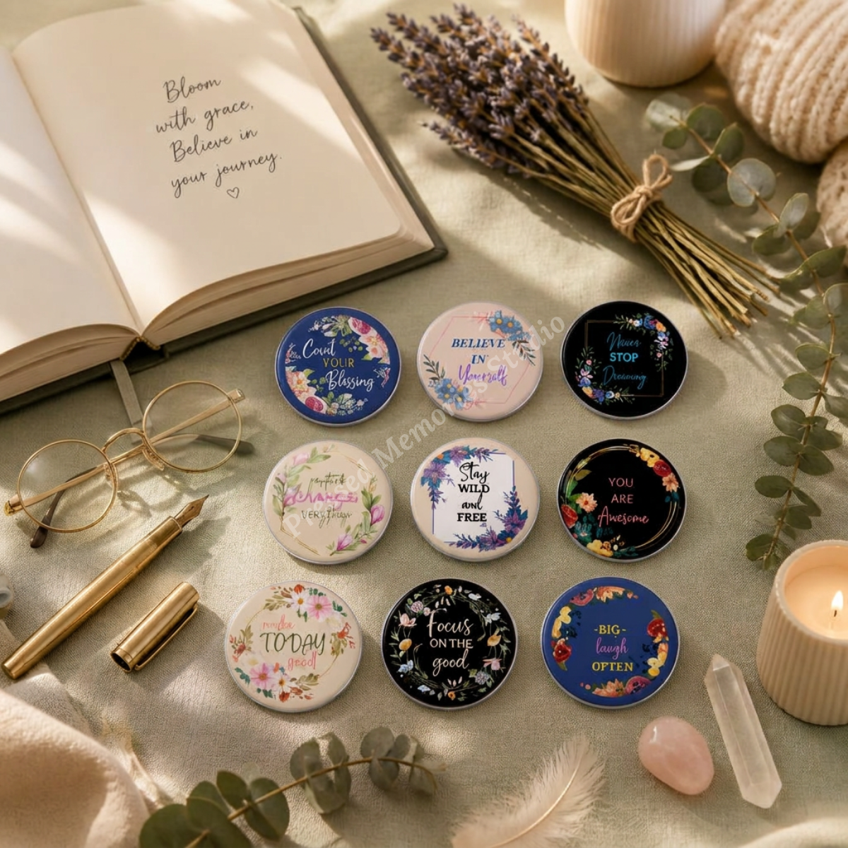 Bloom & Believe Floral Button Pins | Set of 2 | 58mm