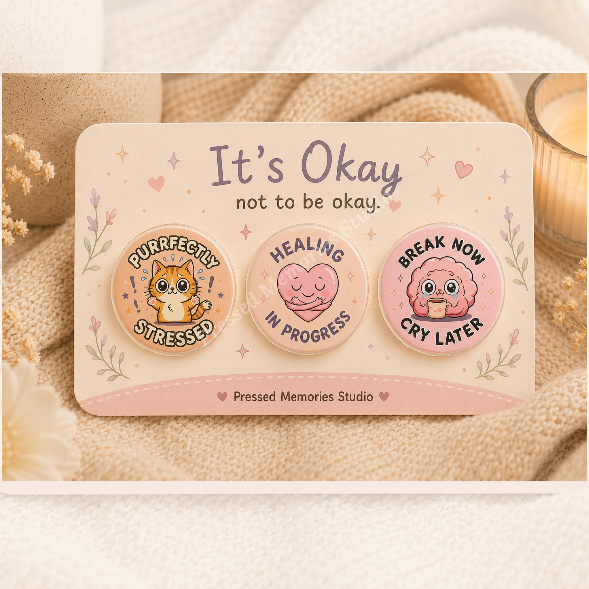 Cozy Creatures Animal Button Pins | Set of 3 | 37mm