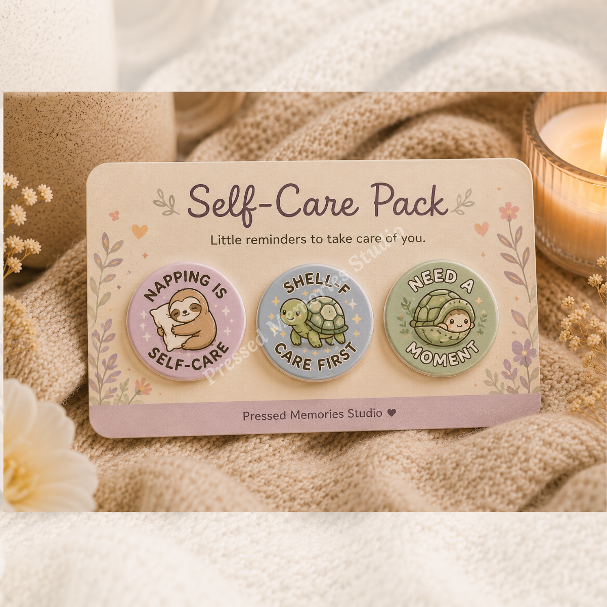 Cozy Creatures Animal Button Pins | Set of 3 | 37mm