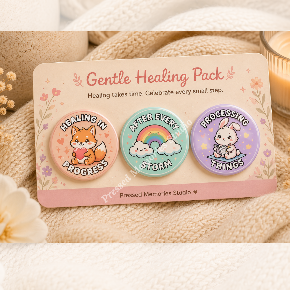 Cozy Creatures Animal Button Pins | Set of 3 | 37mm