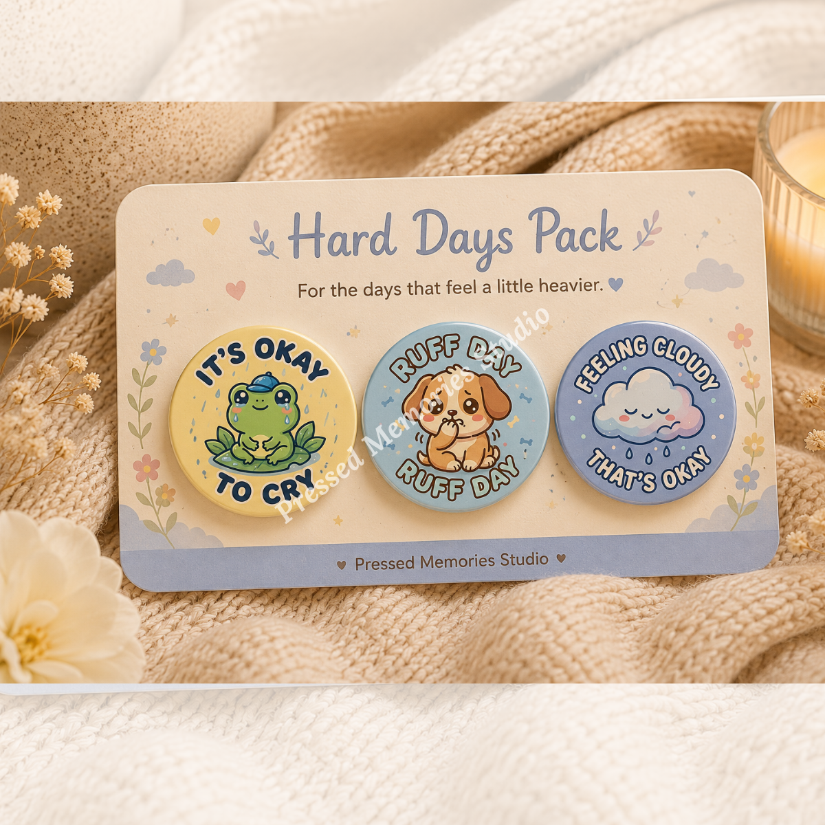 Cozy Creatures Animal Button Pins | Set of 3 | 37mm