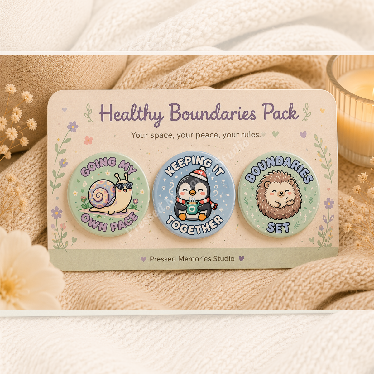 Cozy Creatures Animal Button Pins | Set of 3 | 37mm