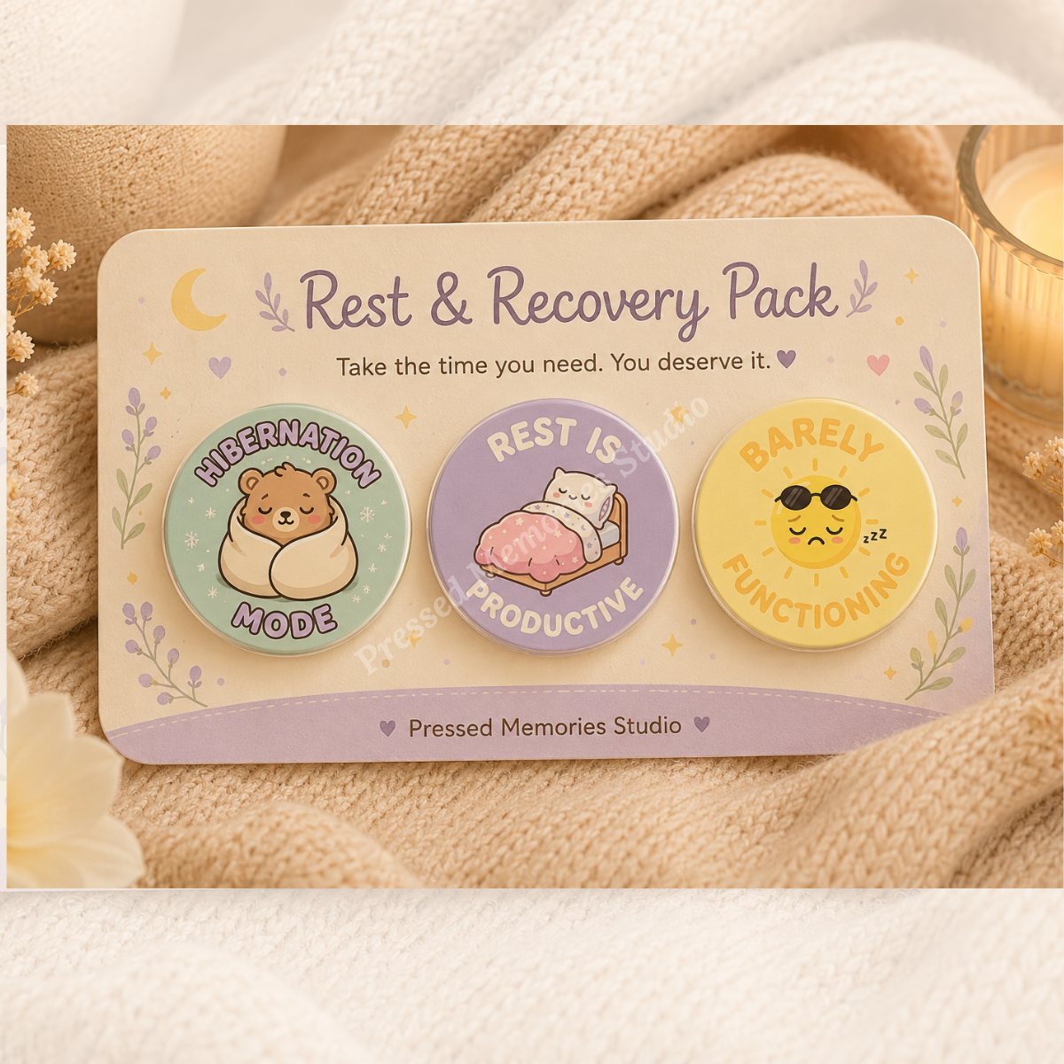 Cozy Creatures Animal Button Pins | Set of 3 | 37mm