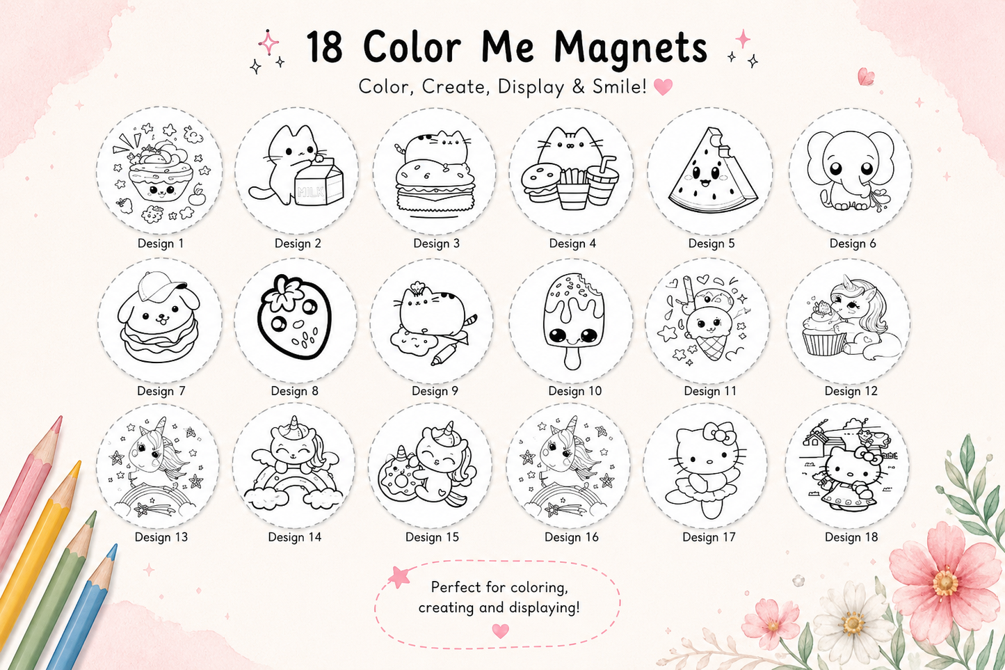 Color Your Own Surprise Magnet Kit | 4 Reusable 58mm Magnets + Washable Watercolor Markers