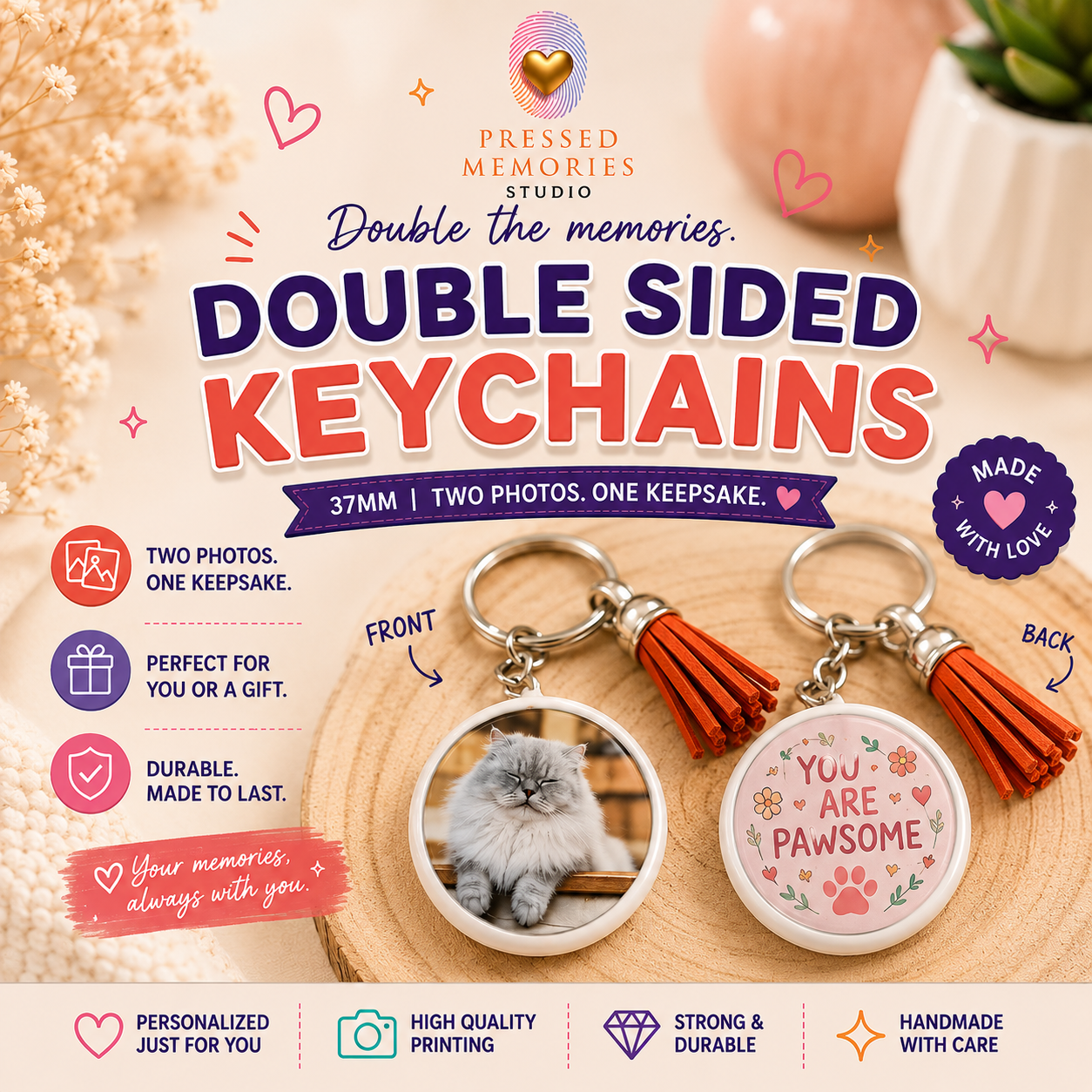 Custom Double-Sided Photo Keychain | 37mm (1.5")