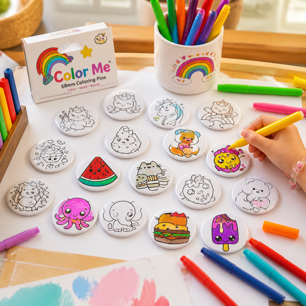 Color Your Own Surprise Magnet Kit | 4 Reusable 58mm Magnets + Washable Watercolor Markers