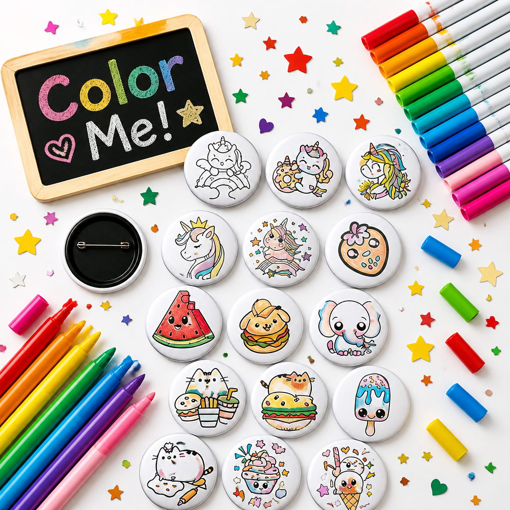 Color Your Own Surprise Magnet Kit | 4 Reusable 58mm Magnets + Washable Watercolor Markers