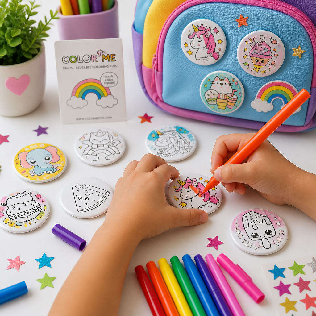 Color Your Own Surprise Magnet Kit | 4 Reusable 58mm Magnets + Washable Watercolor Markers