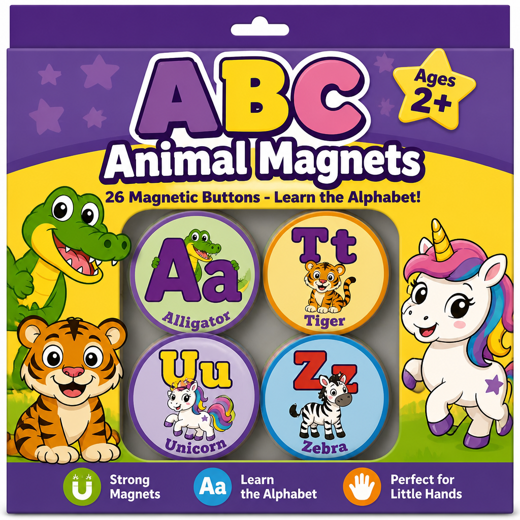 Alphabet Animals Collection – 58mm Educational Photo Magnets | A–Z Learning Magnets