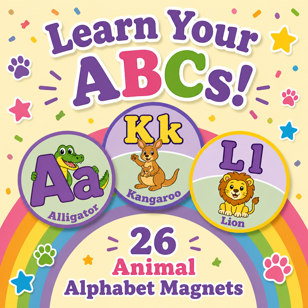 Alphabet Animals Collection – 58mm Educational Photo Magnets | A–Z Learning Magnets