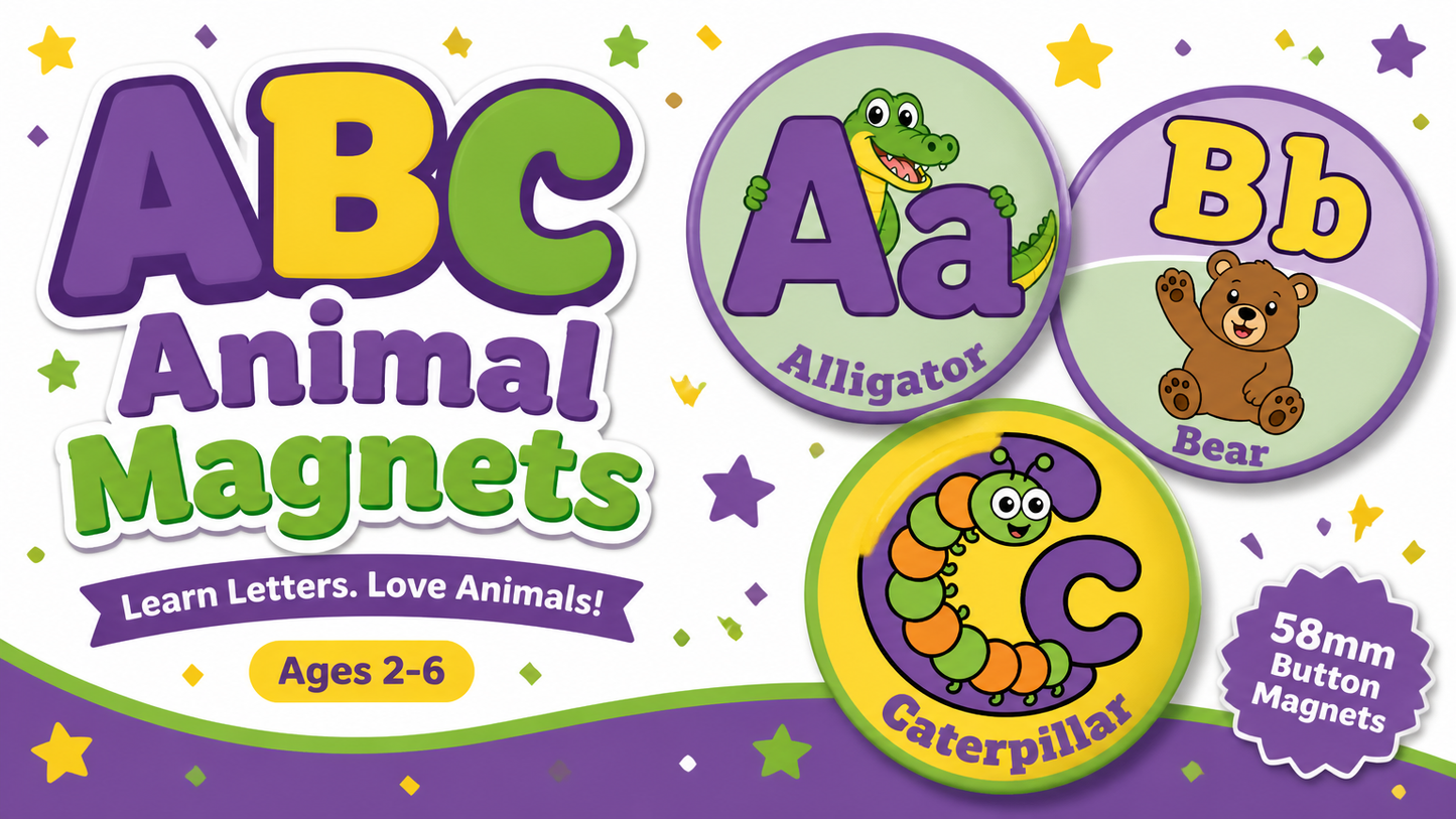 Alphabet Animals Collection – 58mm Educational Photo Magnets | A–Z Learning Magnets