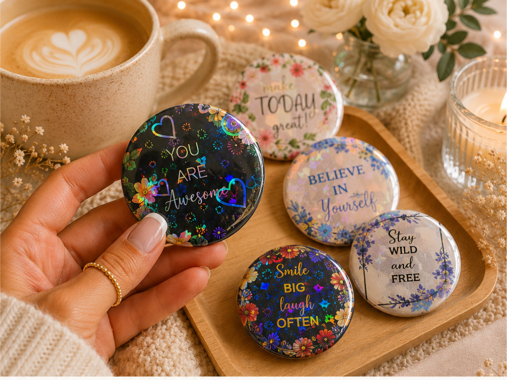 Bloom & Believe Floral Button Pins | Set of 2 | 58mm