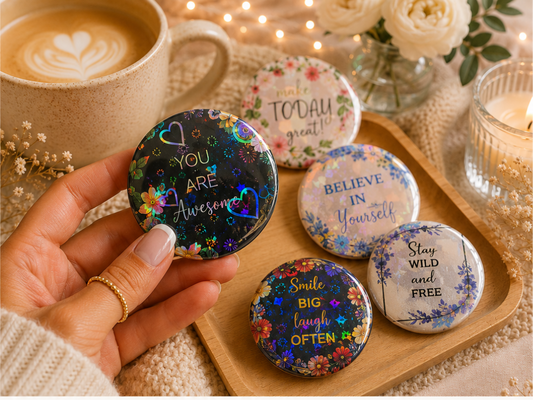 Bloom & Believe Floral Button Pins | Set of 2 | 58mm